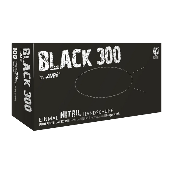 Nitrilhandschuhe mit Überlänge, schwarz, puderfrei, Black 300 Nitril 100Stk