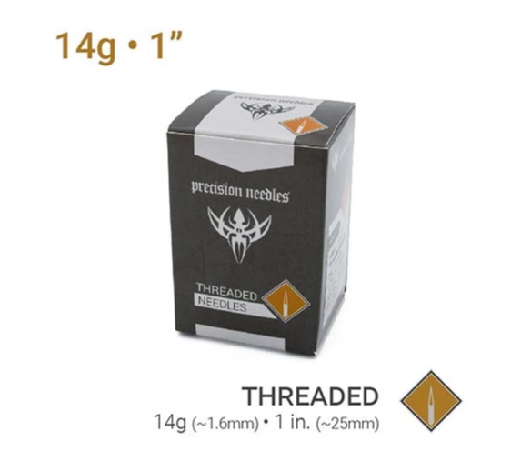 Precision Threaded Sterilized 1" Piercing Needles — Box of 100  14G