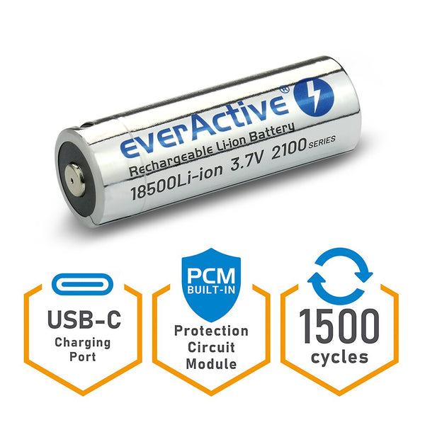 AKKU 18500 3.7V Li-ion 2100mAh USB-C