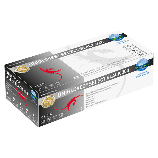 Unigloves Select Black 300 Latexhandschuh puderfrei schwarz 100 Stk.
