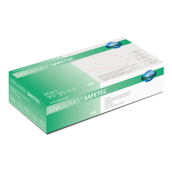 UNIGLOVES SAFETEC® GLOVES 100STk LATEX puderfrei weiß