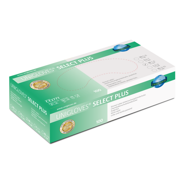 UNIGLOVES SELECT® PLUS GLOVES 100STk LATEX puderfrei weiß